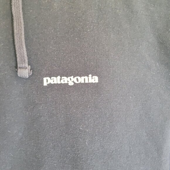 Patagonia Hoodie Mens Large Black Pullover Sweatshirt Logo Sleeve Drawstring - Picture 7 of 8
